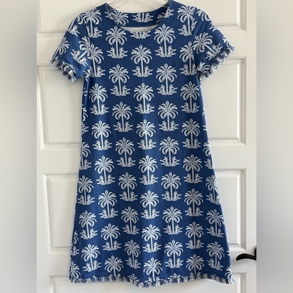 Spartina 449 Island Blue Oyster Alley Palm Tree Sheath Dress Fringe XS Beachy - Picture 2 of 12